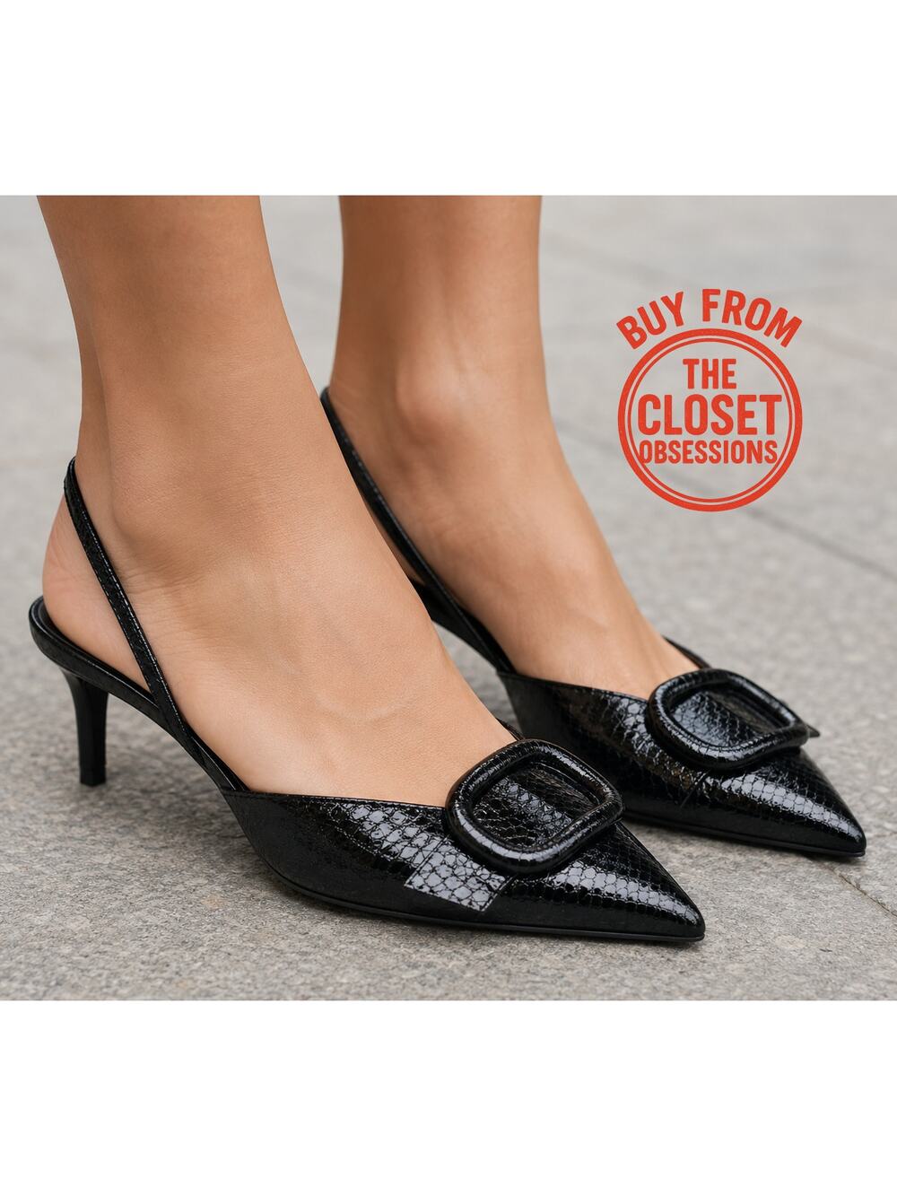 ZARA Black Slingback Heels NWT Pointed Toe Buckle Pumps Size 7.5